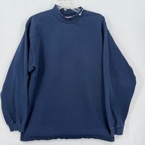 Nike Men's T-Shirt Large Mock Neck Long Sleeve Blue Embroidered Swoosh Cotton